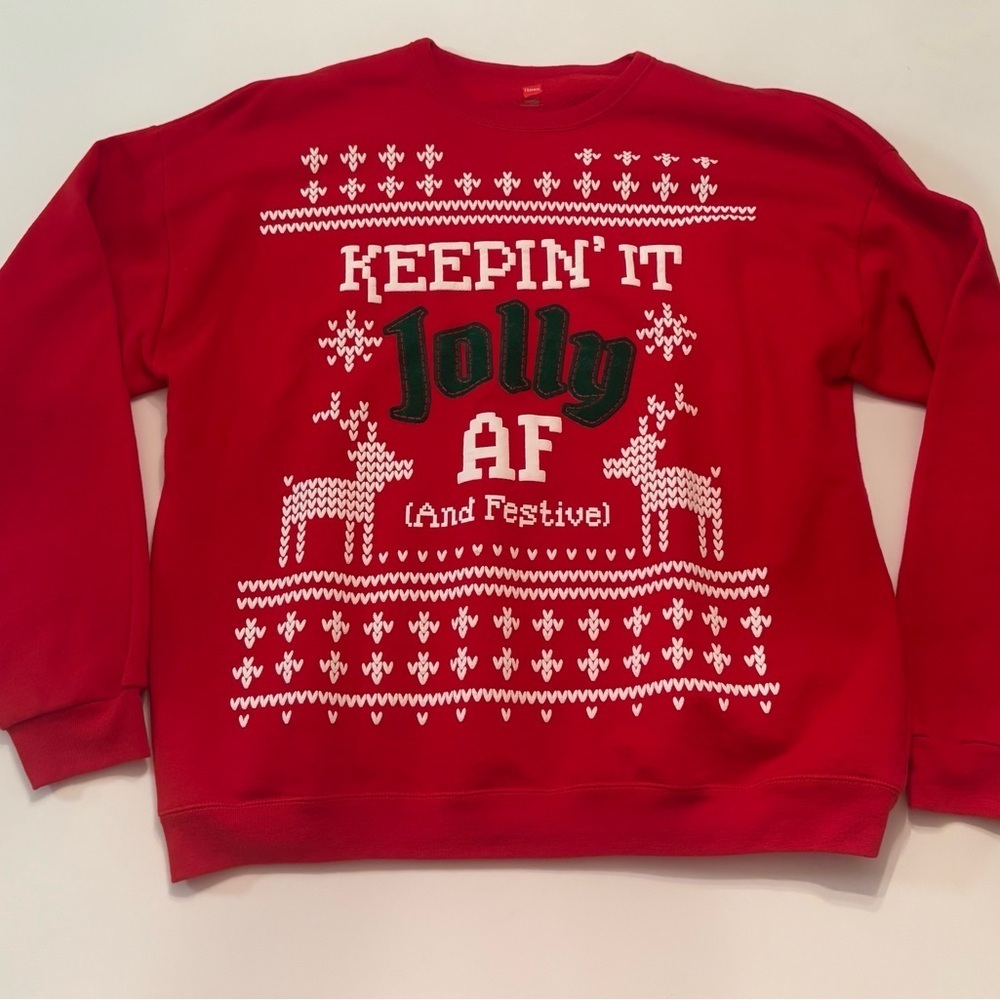 Hanes Red Christmas Sweatshirt XL – Keepin’ It Jolly AF Funny Holiday Sweater